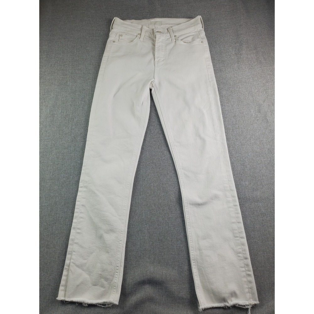 MOTHER The Mid Rise Dazzler Crop Fray Jeans Womens 24 White Denim Stretch